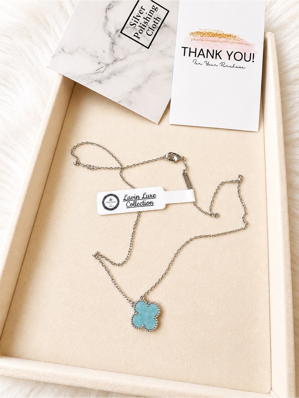 Blue Clover Pendant Necklace - Silver 925